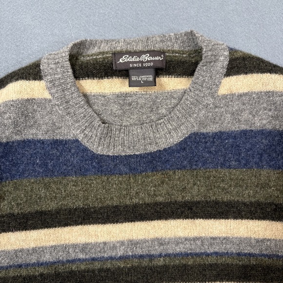 SWEATER LAMBSWOOL Eddie Bauer Men LARGE  GRY BLUE 100% Pullover Crew Neck - Picture 3 of 8